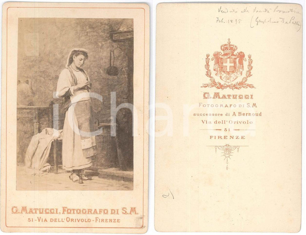 Fotografia d epoca originale 1890 ca FIRENZE  ARTE Contadina  Fotografia G. MATTUCCI 10x16 cm 1