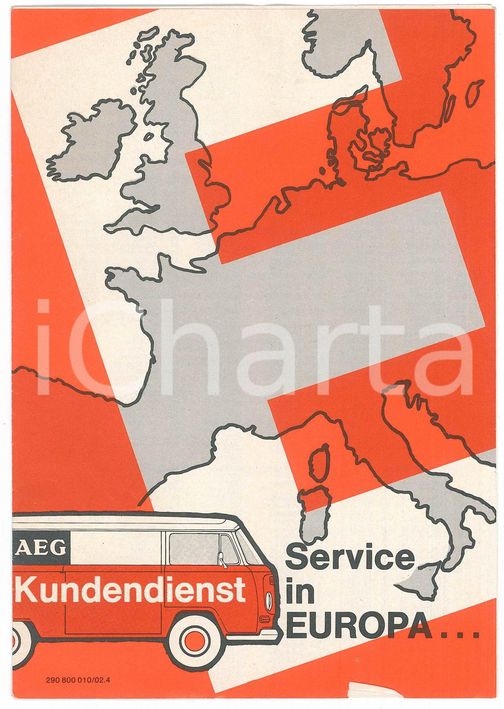 Materiale pubblicitario d’epoca 1970 ca AEG Kundendienst  Service in Europa  Pieghevole centri assistenza 1