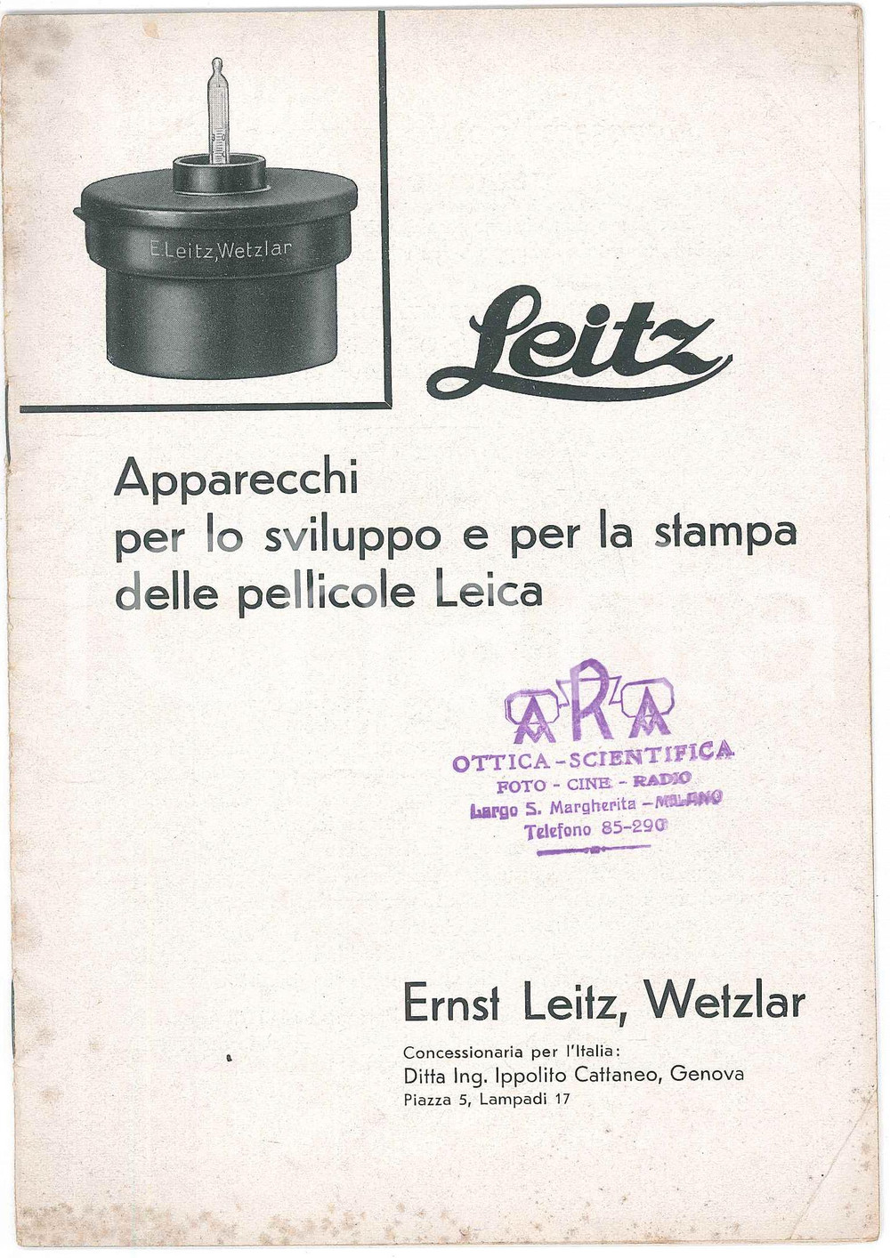 Libro, pubblicazione d epoca 1933 WETZLAR Ernst LEITZ Apparecchi per sviluppo pellicole LEICA  Pubblicazione 1