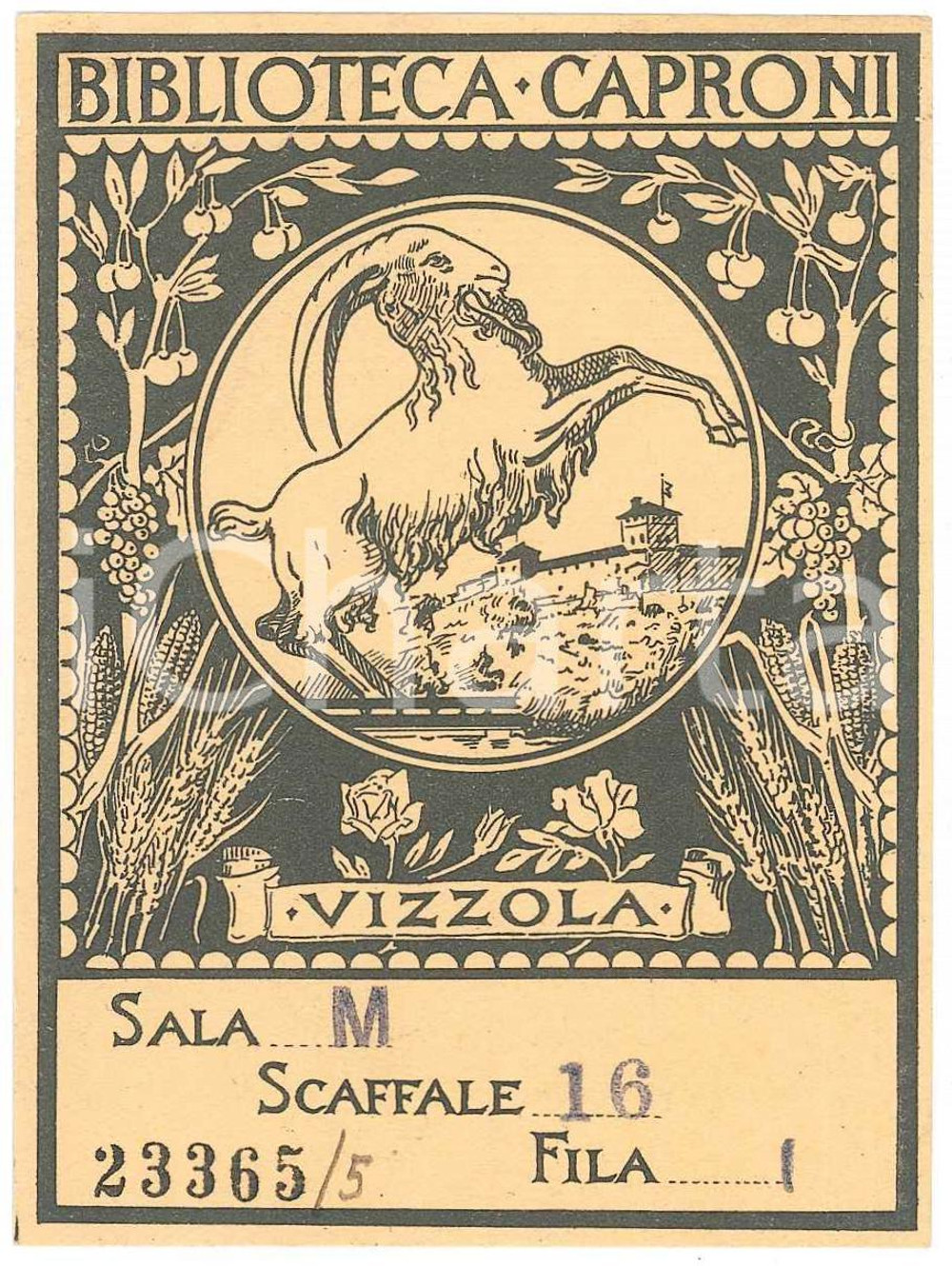 1920 ca VIZZOLA TICINO (VA) Biblioteca CAPRONI - Ex Libris 7x10 cm Ex Libris originale d'epoca. GOOD/buono  Formato: 7x10 cm originale e autentica 1