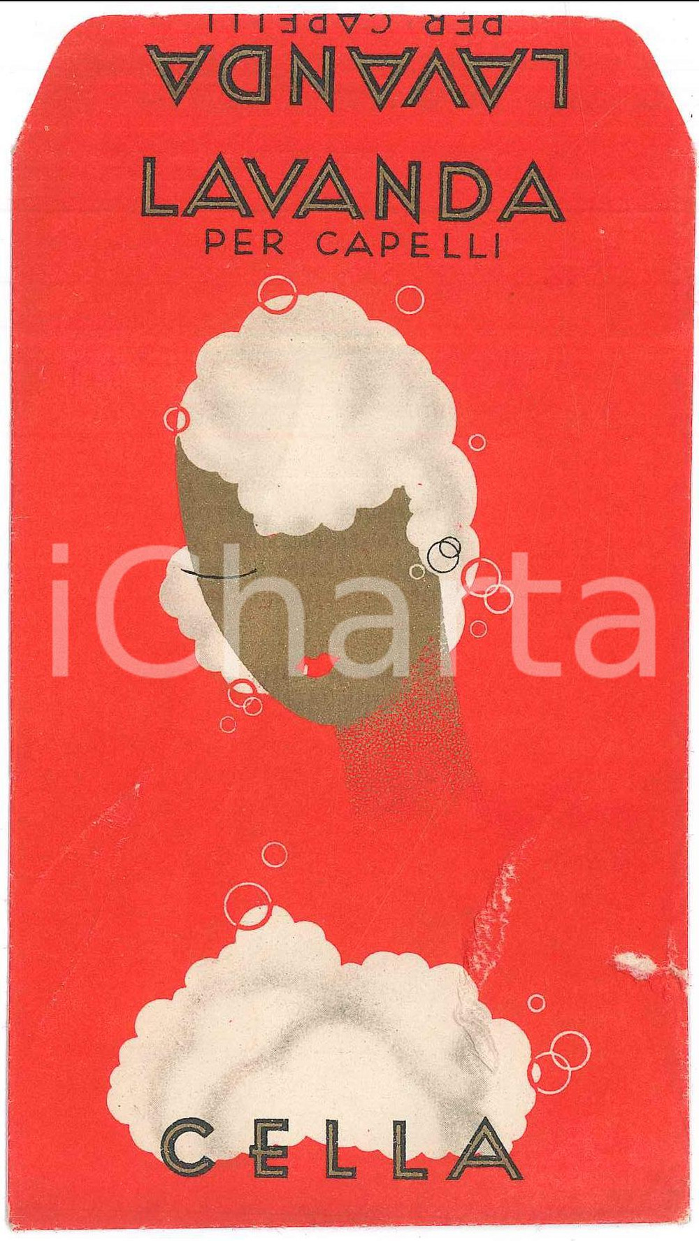 Materiale pubblicitario d’epoca 1930 ca Laboratori CELLA  Lavanda per capelli Bustina pubblicitaria 1