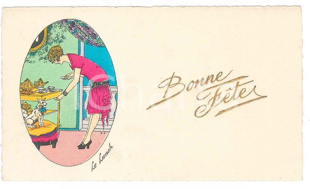 Oggetto da collezione cartaceo 1920 ca ART DECO  FRANCE Billet Bonne FÃªte  Le Lunch ILLUSTRE 1