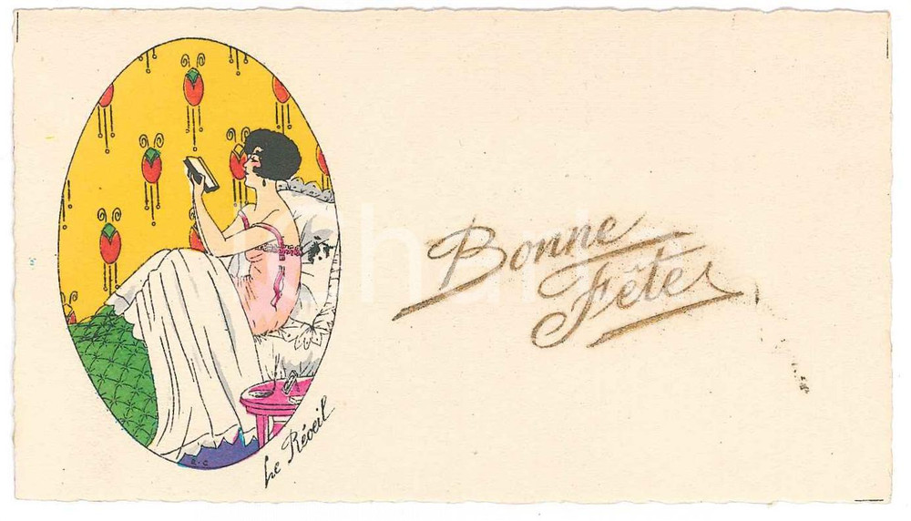 Oggetto da collezione cartaceo 1920 ca ART DECO  FRANCE Billet Bonne FÃªte  Le RÃ©veil ILLUSTRE 1
