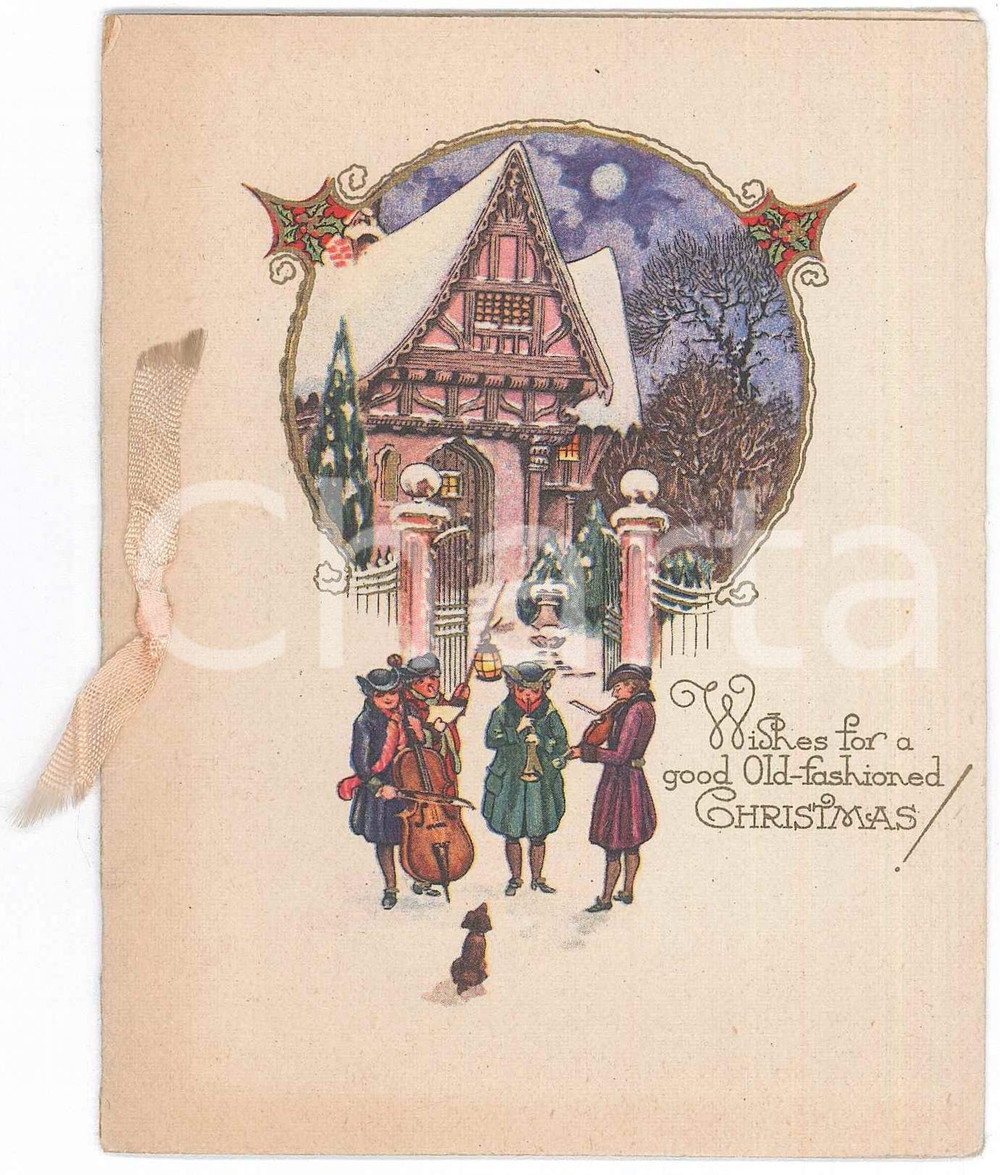 Oggetto da collezione cartaceo 1920 ca CHRISTMAS  A band playing  ILLUSTRATED vintage card 1