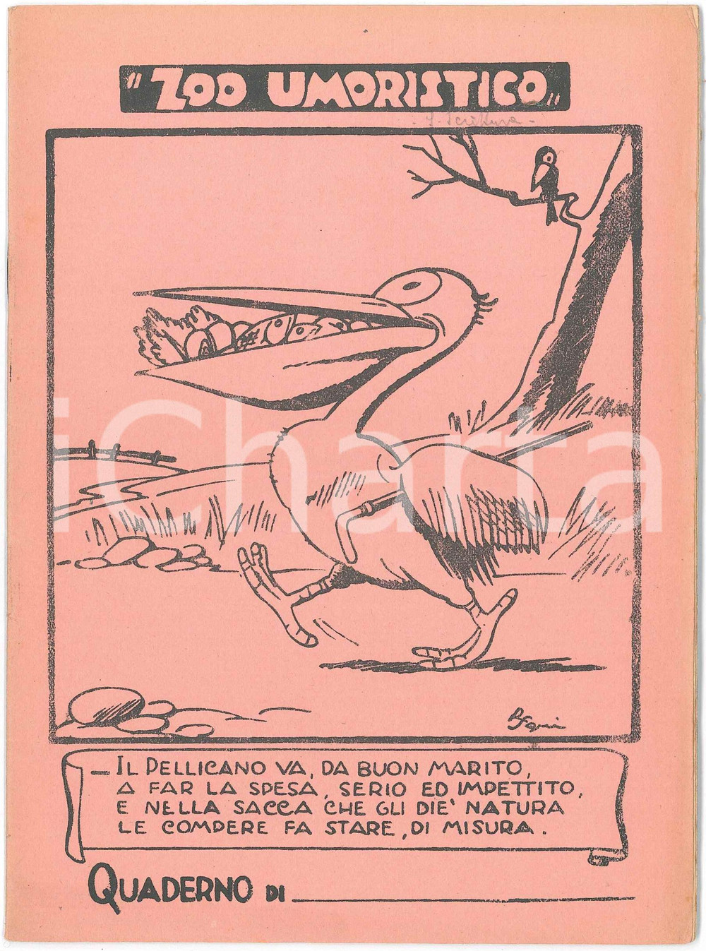 Oggetto da collezione cartaceo 1970 ca Cartiere PIGNA  ALZANO LOMBARDO  Quaderno ZOO UMORISTICO Il Pellicano 1