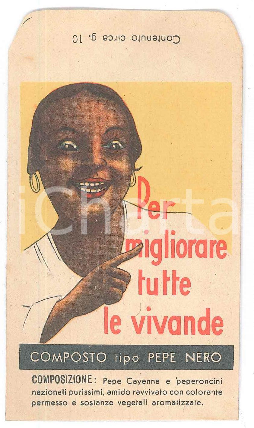 Materiale pubblicitario d’epoca 1950 ca MOGLIANO VENETO Edgardo PESARO Composto PEPE NERO Bustina pubblicitaria 1