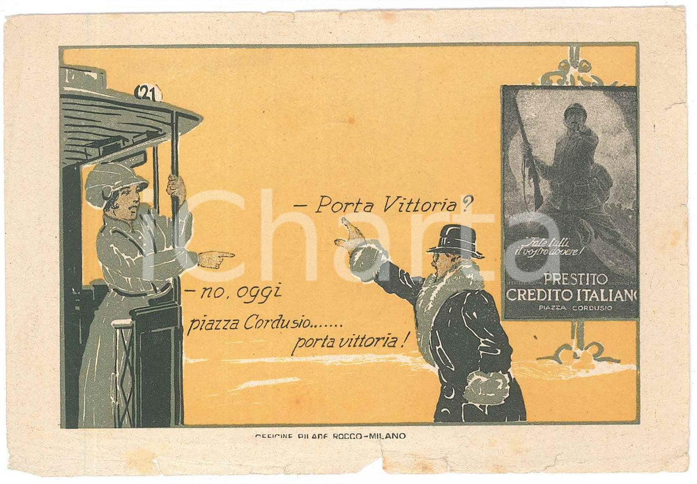 Materiale pubblicitario d’epoca 1915 ca WW1 MILANO Prestito nazionale CREDITO ITALIANO  Biglietto ILLUSTRATO 1