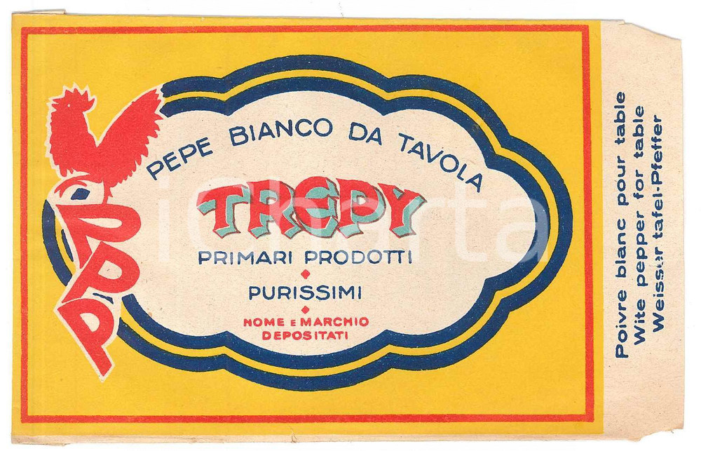 Materiale pubblicitario d’epoca 1950 ca MOGLIANO VENETO Edgardo PESARO Pepe Bianco TREPY Bustina pubblicitaria 1