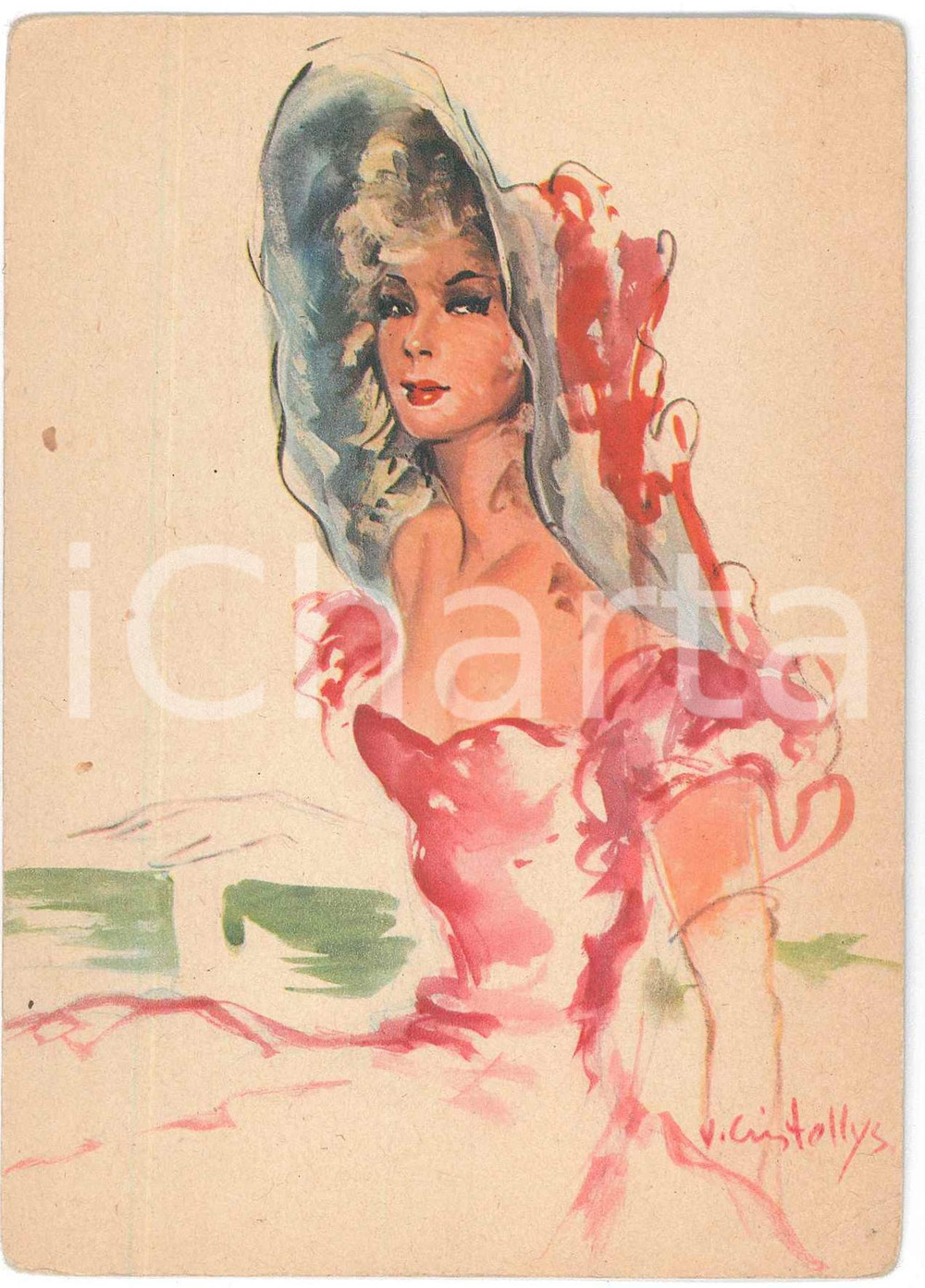 Cartolina originale da collezione 1950 ca Artist Vicente CRISTELLYS  Parisienne  Postcard YVON Editions d Art 1
