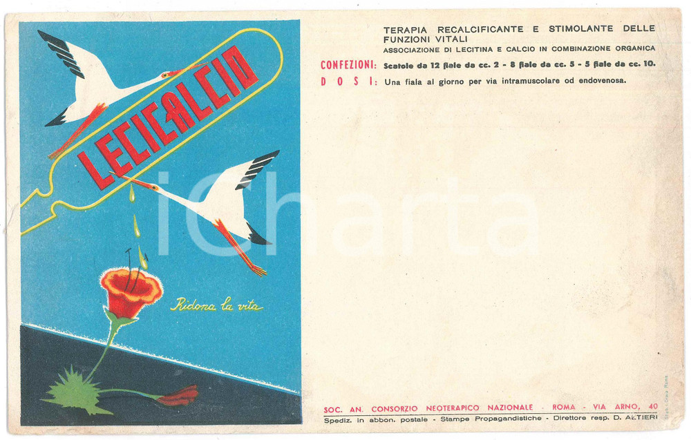 Materiale pubblicitario d’epoca 1950 ca ROMA Consorzio Neoterapico  LECICALCIO Carta assorbente FARMACEUTICA 1
