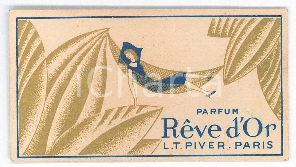 Materiale pubblicitario d’epoca 1950 ca PARIS Parfum REVE D OR  Carte parfumÃ©e vintage 10x6 cm 1