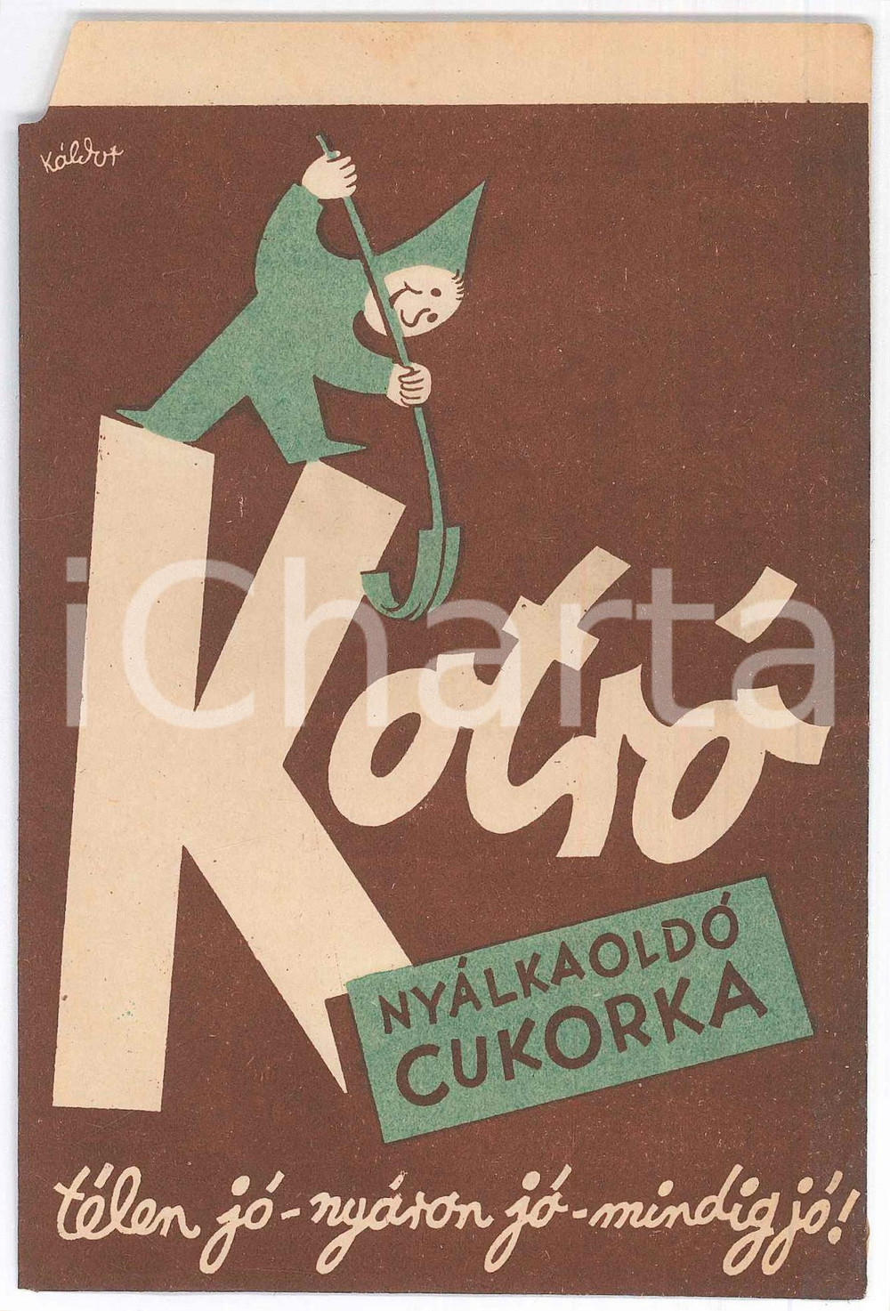1950 ca BUDAPEST Artist Laszlo KALDOR Kotró nyálkaoldó cukorka *Vintage envelope