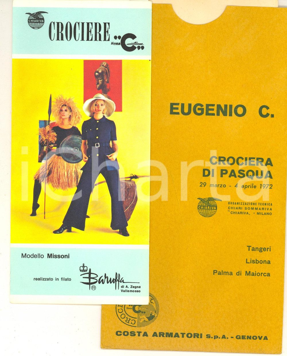 Materiale pubblicitario d’epoca 1972 COSTA Armatori Tn EUGENIO C. Crociera di Pasqua  Mappa pubblicitÃ  MISSONI 1