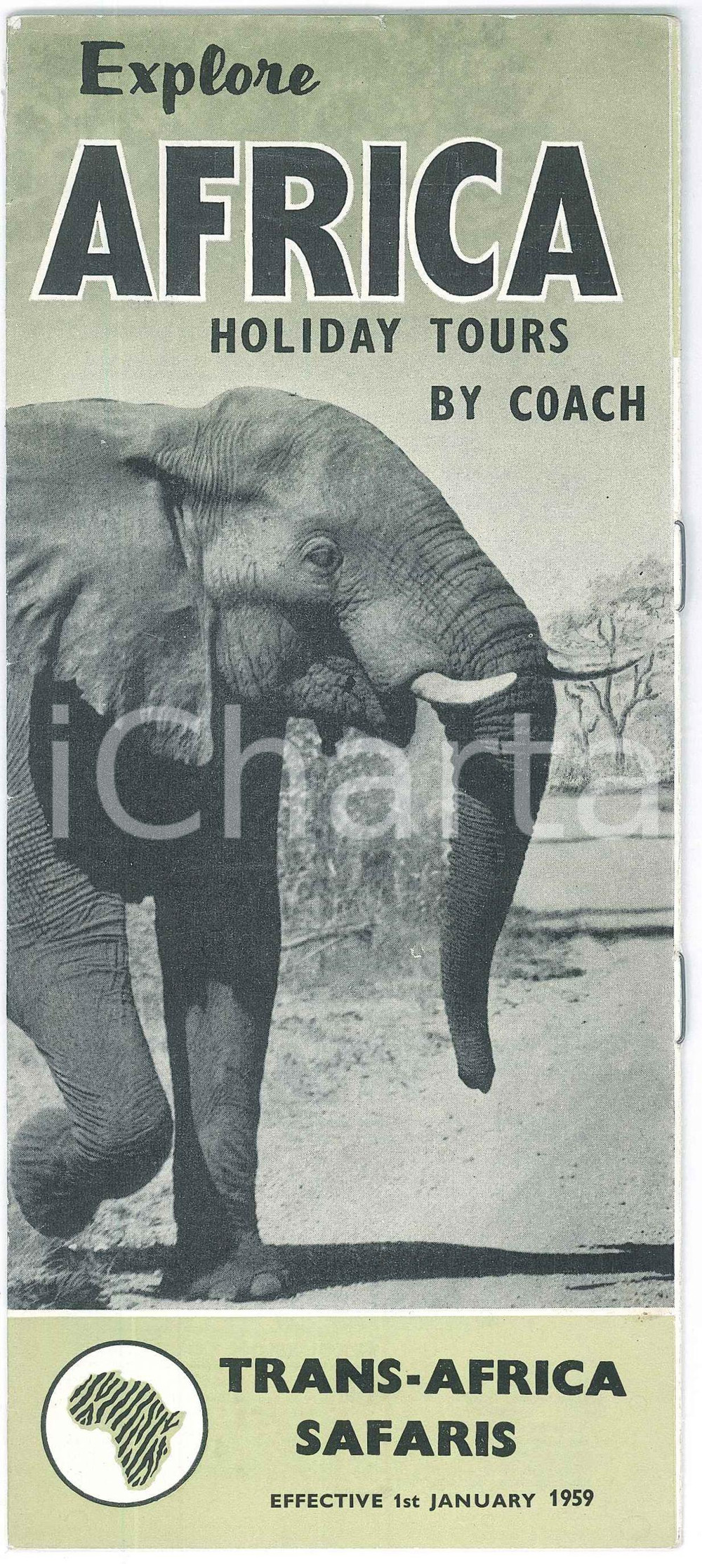 Materiale pubblicitario d’epoca 1959 TRANSAFRICA Safaris  Holiday tours by coach ILLUSTRATED vintage brochure 1