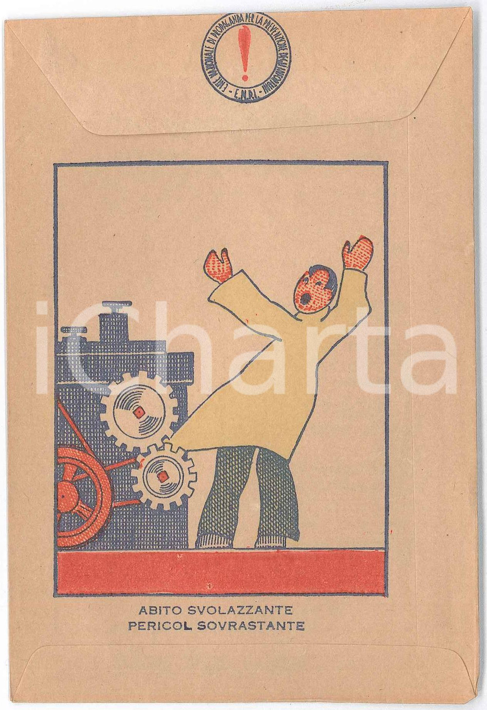 Materiale pubblicitario d’epoca 1930 ca E.N.P.I. Ente Prevenzione Infortuni  Bustina pubblicitaria paga operaio 1