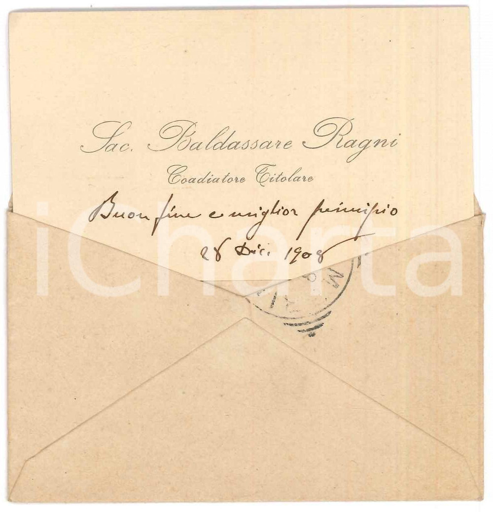 Autografo originale 1908 BORGO TICINO NO Don Baldassarre RAGNI coadiutore  Biglietto AUTOGRAFO 1