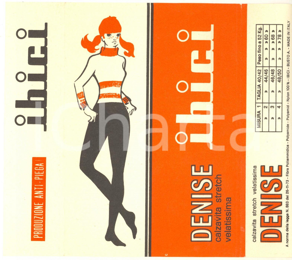 Materiale pubblicitario d’epoca 1973 BUSTO ARSIZIO Ditta IBICI Calzavita stretch DENISE  Fascetta pubblicitaria 1