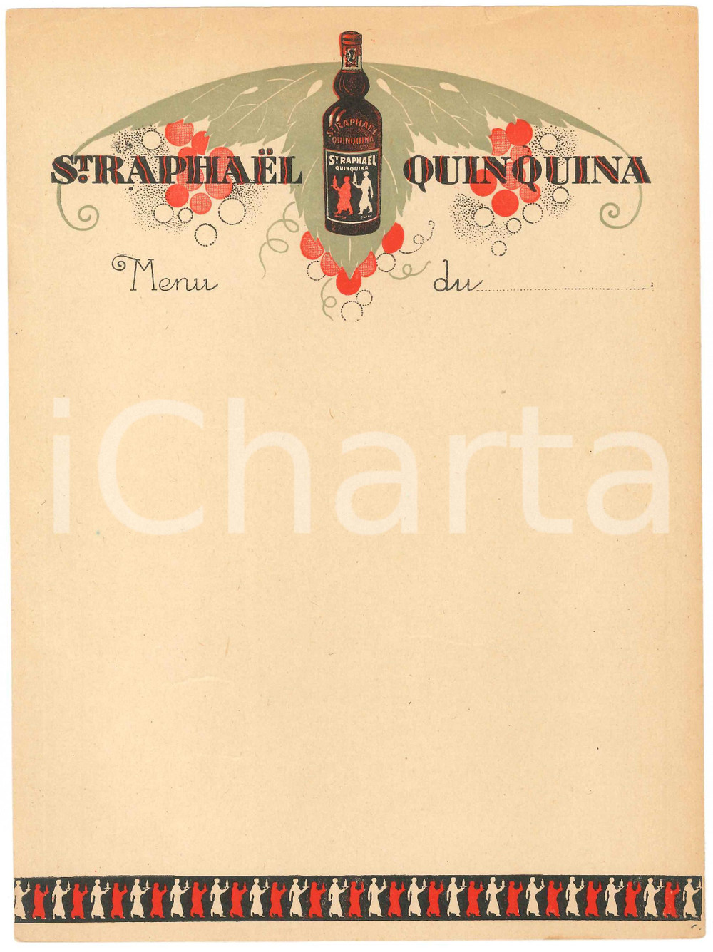 Oggetto da collezione cartaceo 1930 ca FRANCE  ST. RAPHAEL Quinquina  Menu ILLUSTRATO non compilato 1