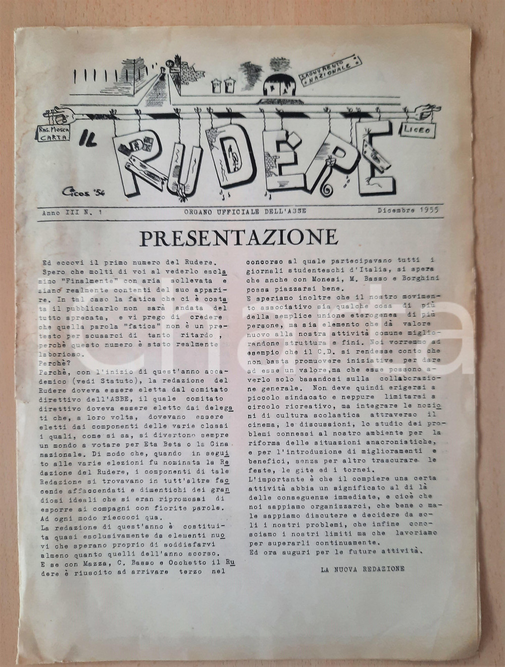 Giornale, rivista storica 1955 MILANO IL RUDERE Giornale Liceo BECCARIA  Sciopero e riforme Anno III n°1 1