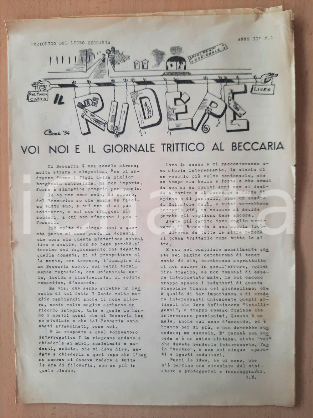 Giornale, rivista storica 1954 MILANO IL RUDERE Giornale Liceo BECCARIA  Voi noi e il trittico nÂ°1 1