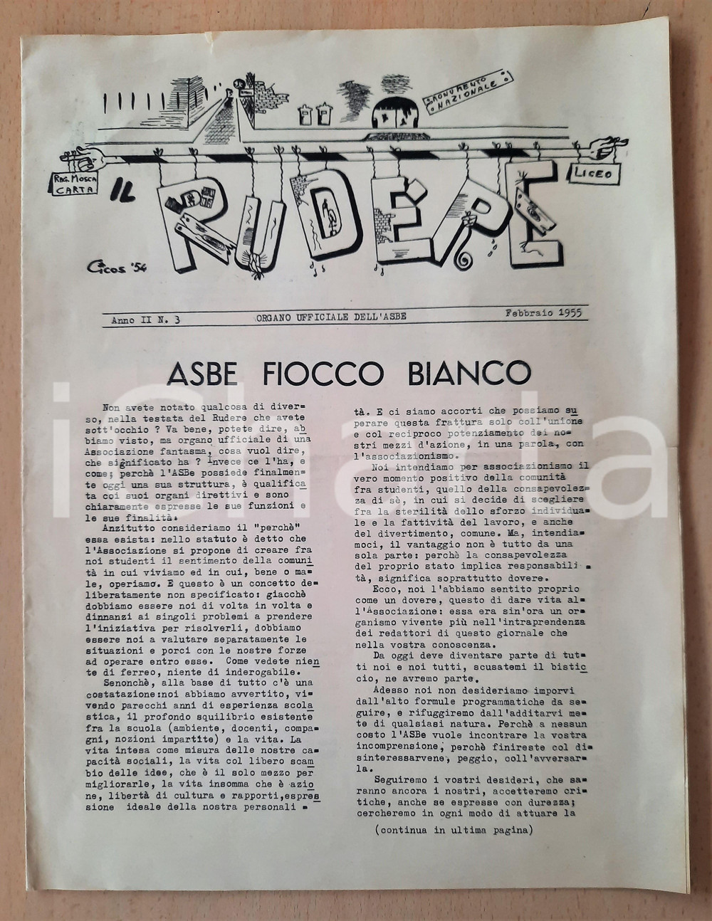 Giornale, rivista storica 1955 MILANO IL RUDERE Giornale Liceo BECCARIA  ASBE fiocco bianco nÂ°3 1