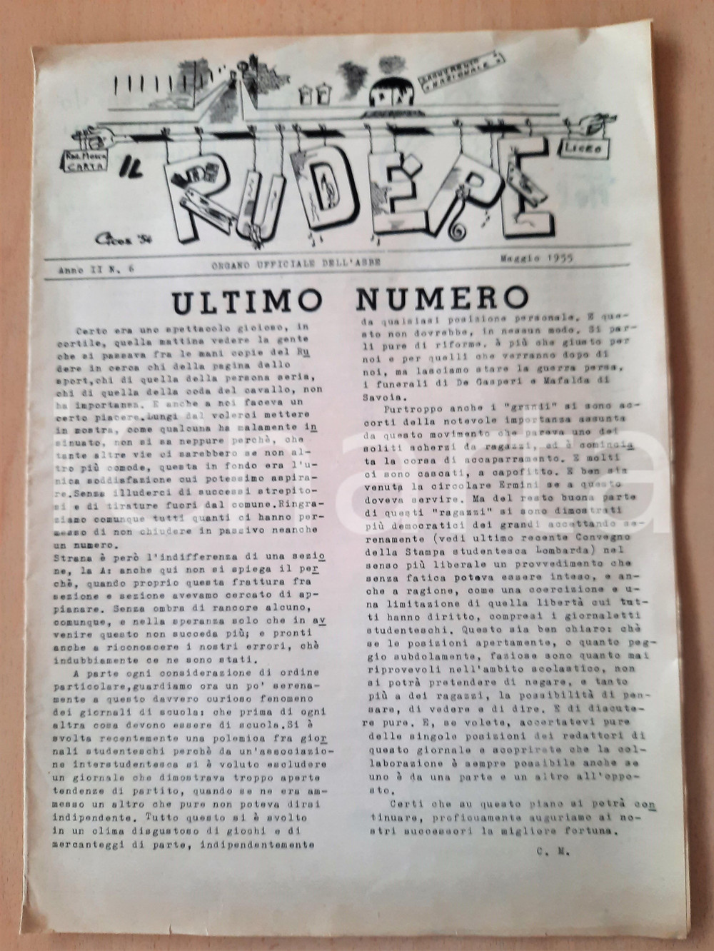 Giornale, rivista storica 1955 MILANO IL RUDERE Giornale Liceo BECCARIA  Ultimo numero Anno II nÂ°6 1