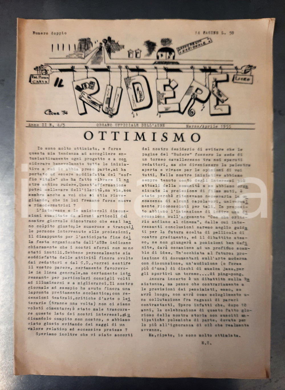 Giornale, rivista storica 1955 MILANO IL RUDERE Giornale Liceo BECCARIA  Decennale Liberazione nÂ°2 1