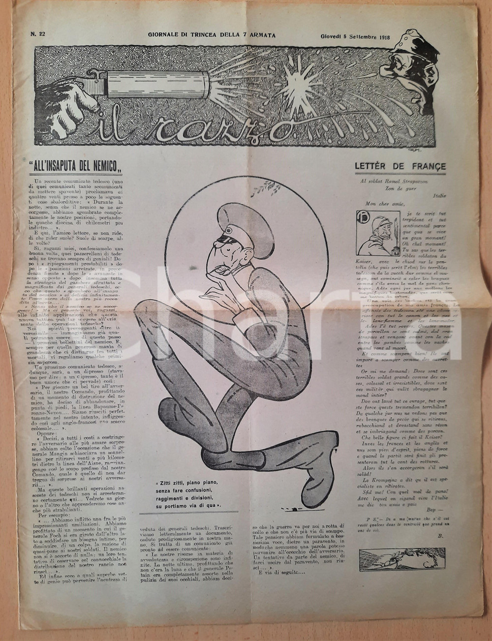 Giornale, rivista storica Settembre 1918 WW1 IL RAZZO All insaputa del nemico  Giornale di trincea nÂ° 22 1