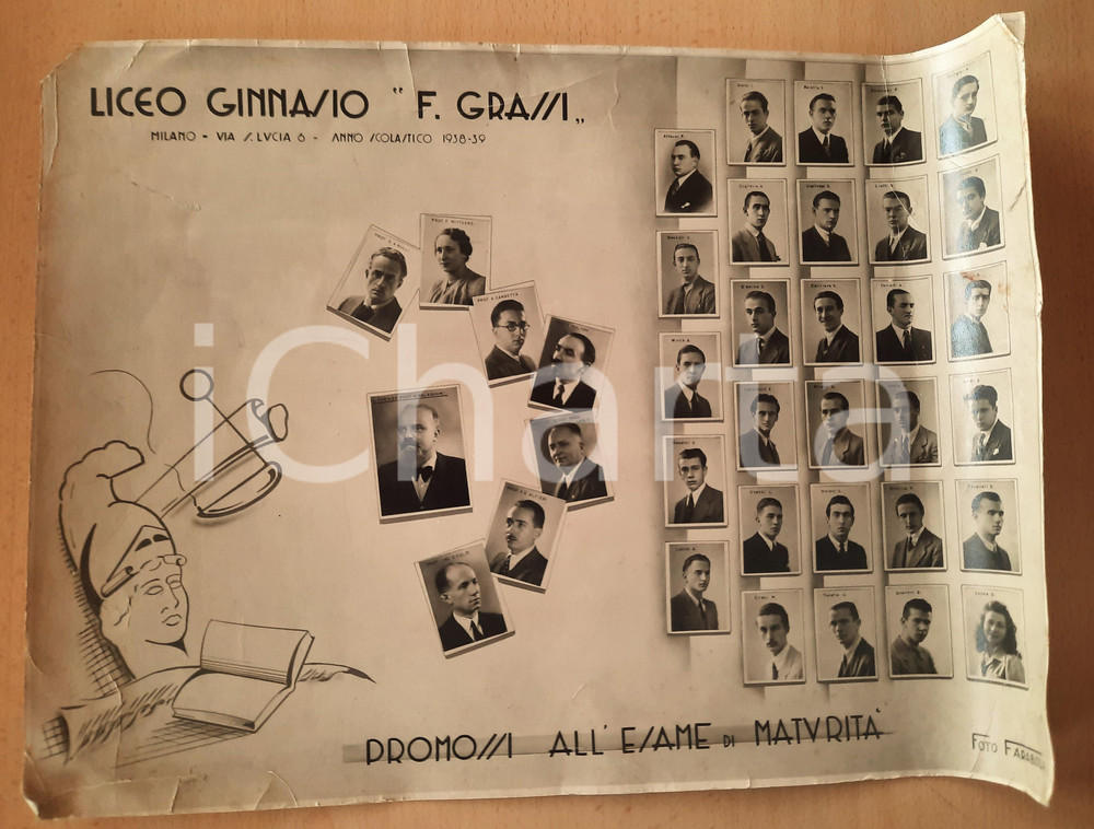 Fotografia d epoca originale 1939 MILANO Liceo Ginnasio F. GRASSI  Promossi maturità  Foto DANNEGGIATA 1