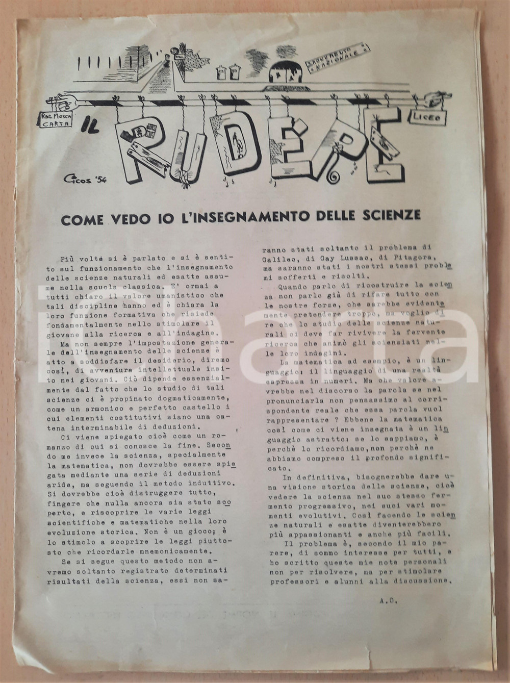 Giornale, rivista storica 1954 MILANO IL RUDERE Giornale Liceo BECCARIA  Insegnamento delle scienze 1
