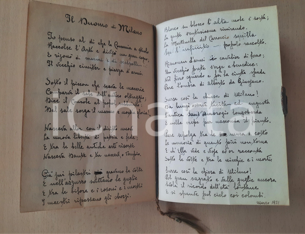 Manoscritto, lettera originale 192431 MILANO A. PACE Raccolta di poesie italiane Manoscritto INEDITO 100 pp. 1