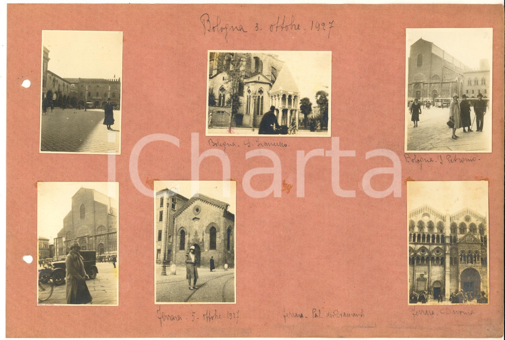 Fotografia d epoca originale 1927 FERRARA / BOLOGNA Congressisti DANTE ALIGHIERI in gita Collage 6 foto 1