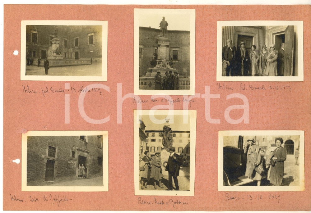 Fotografia d epoca originale 1927 PESARO / URBINO Congressisti DANTE ALIGHIERI in escursione Collage 6 foto 1