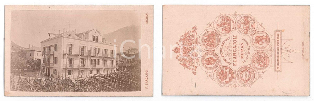 Fotografia d epoca originale 1880 ca MERANO BZ Veduta di VILLA STEFANIA ? Foto Franz LARGAJOLI CDV 1