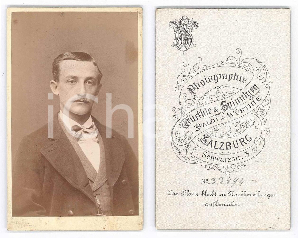 Fotografia d epoca originale 1885 ca SALZBURG Ritratto maschile con cappotto  Foto WURTHLE & SPINNHIRN 1