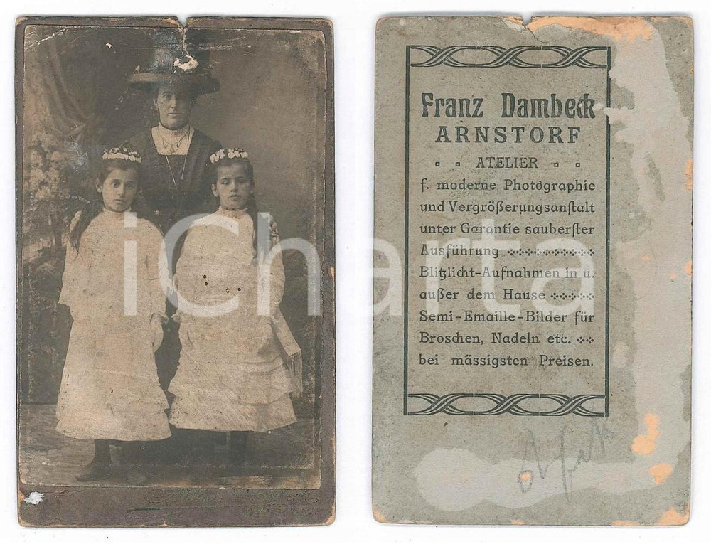 Fotografia d epoca originale 1905 ca ARNSTORF Madre con figlie gemelle alla Prima Comunione Foto DANNEGGIATA 1