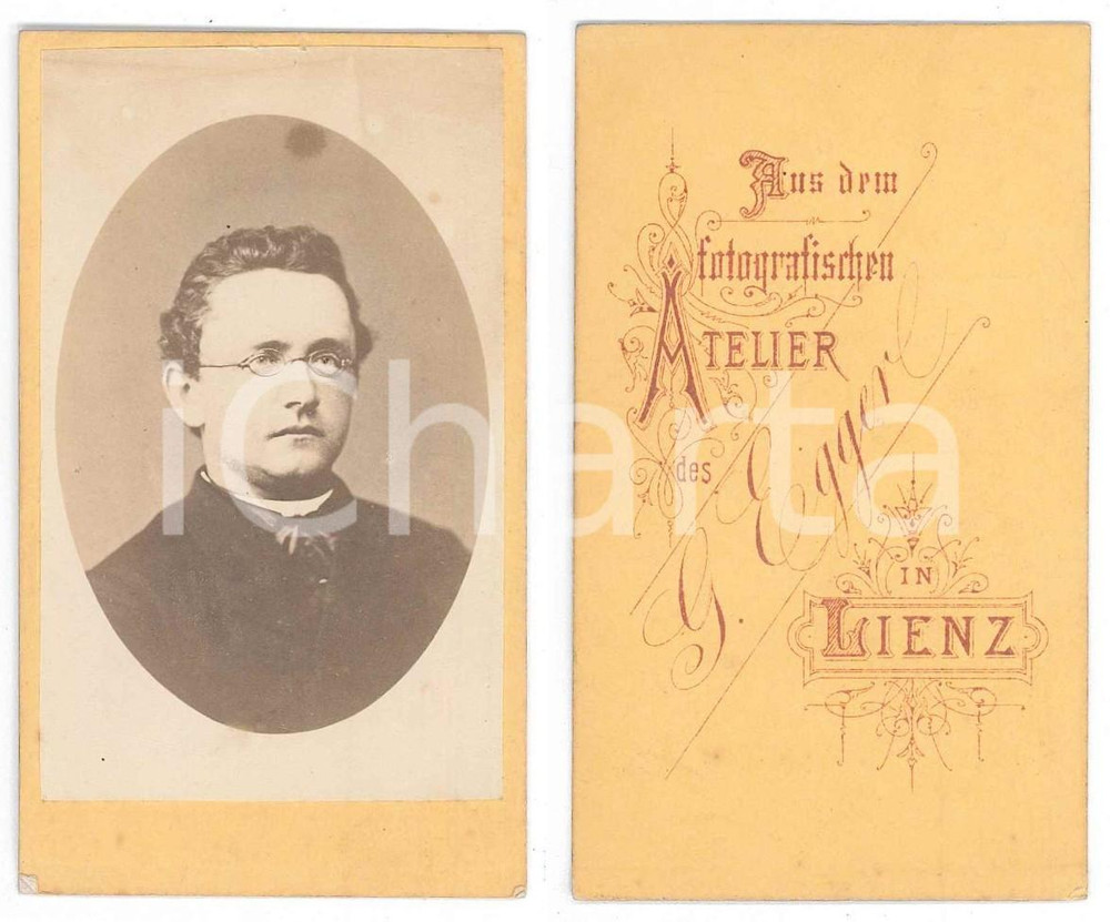 Fotografia d epoca originale 1890 ca LIENZ TIROLO, AUSTRIA Uomo con gli occhiali Foto G. EGGER CDV 1