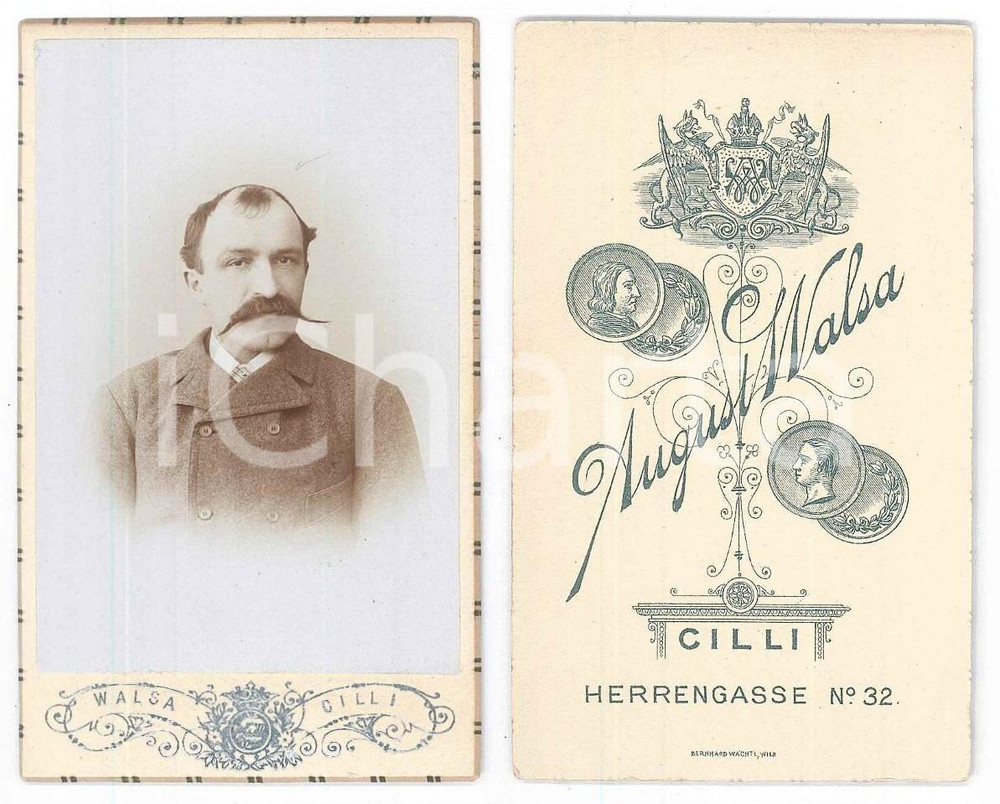 Fotografia d epoca originale 1890 ca CELJE / CILLI SLOVENIA Ritratto maschile Foto August WALSA CDV 1