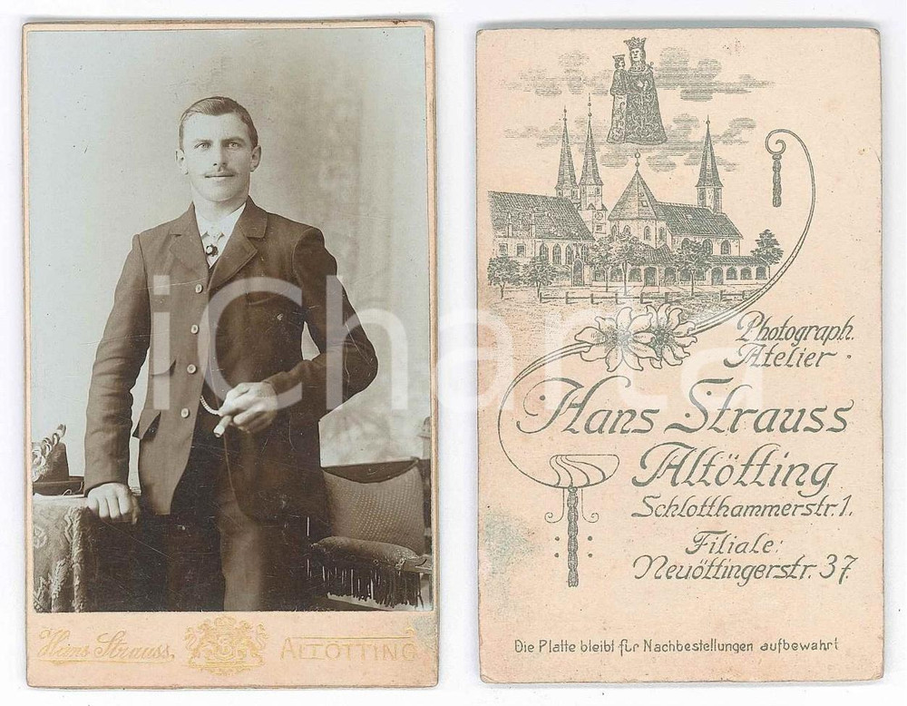 Fotografia d epoca originale 1900 ca ALTÃ–TTING D Giovane uomo con il sigaro  Ritratto Foto Hans STRAUSS 1