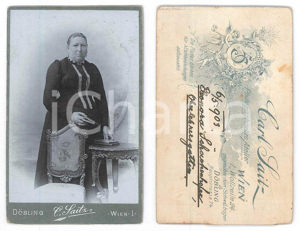 Fotografia d epoca originale 1903 AUSTRIA Portrait of Eleonora SCHACHENHOFER  Foto Carl SAITZ CDV 1