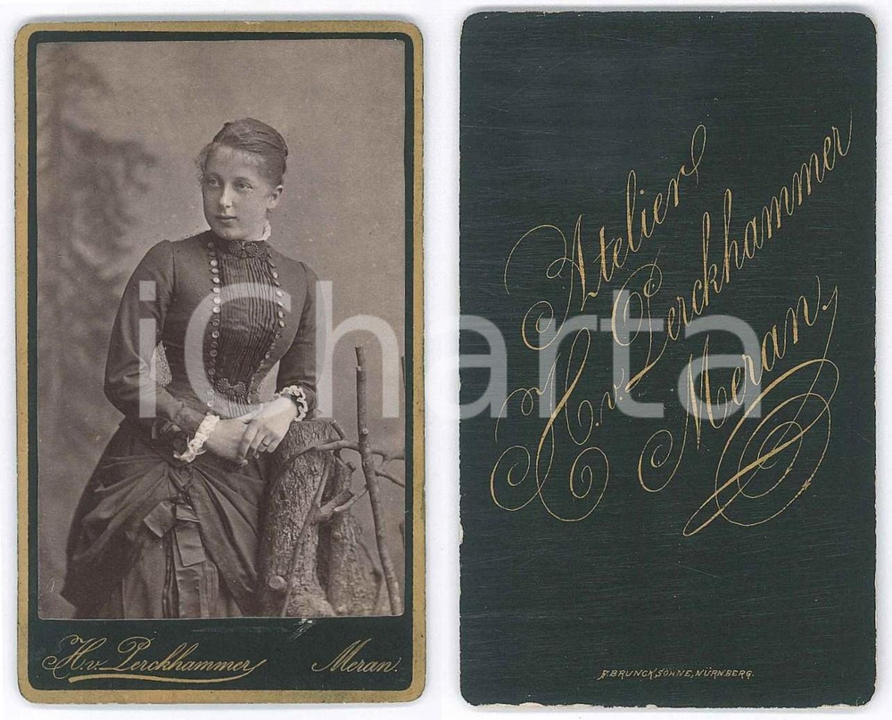 Fotografia d epoca originale 1890 ca MERANO BZ Ritratto di ragazza  Foto Heinz von PERCKHAMMER CDV 1