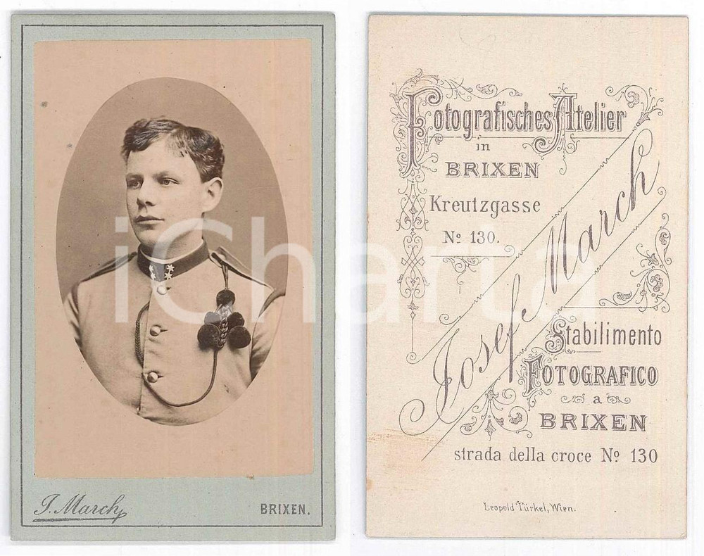 Fotografia d epoca originale 1890 ca BRESSANONE /BRIXEN Ufficiale esercito asburgico Foto Josef MARCH 1