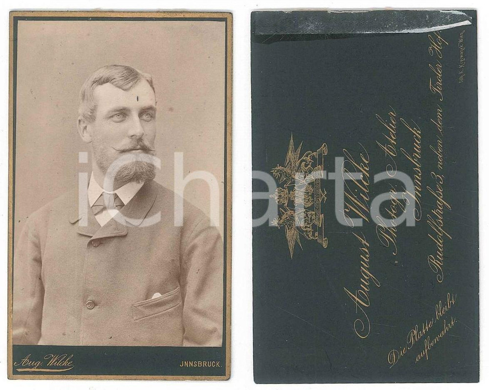 Fotografia d epoca originale 1890 ca INNSBRUCK AUSTRIA Giovane uomo  Ritratto Foto August WILCKE CDV 1