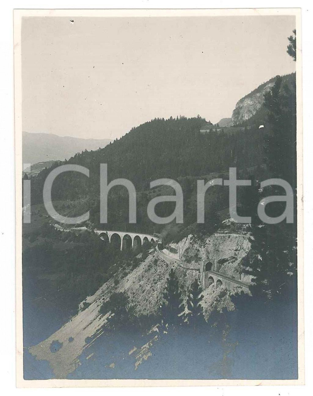 Fotografia d epoca originale 1919 FERROVIE SVIZZERA Veduta di un viadotto  Fotografia 8x10 cm 1