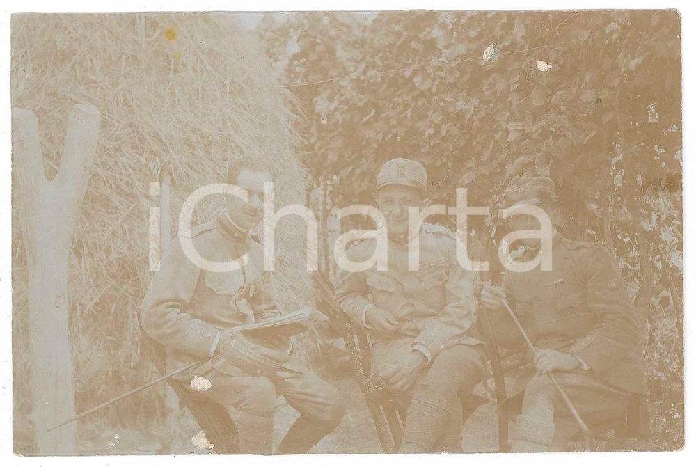 Fotografia d epoca originale 1910 ca ITALIA  REGIO ESERCITO  Tre ufficiali in campagna  Foto 13x9 cm 1