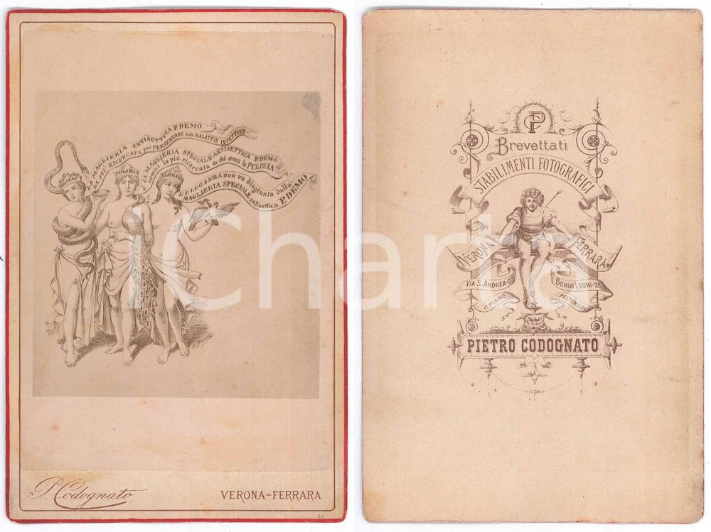 Fotografia d epoca originale 1880 ca VERONA Maglieria antisettica P. DEMO  Disegno Foto CODOGNATO 1