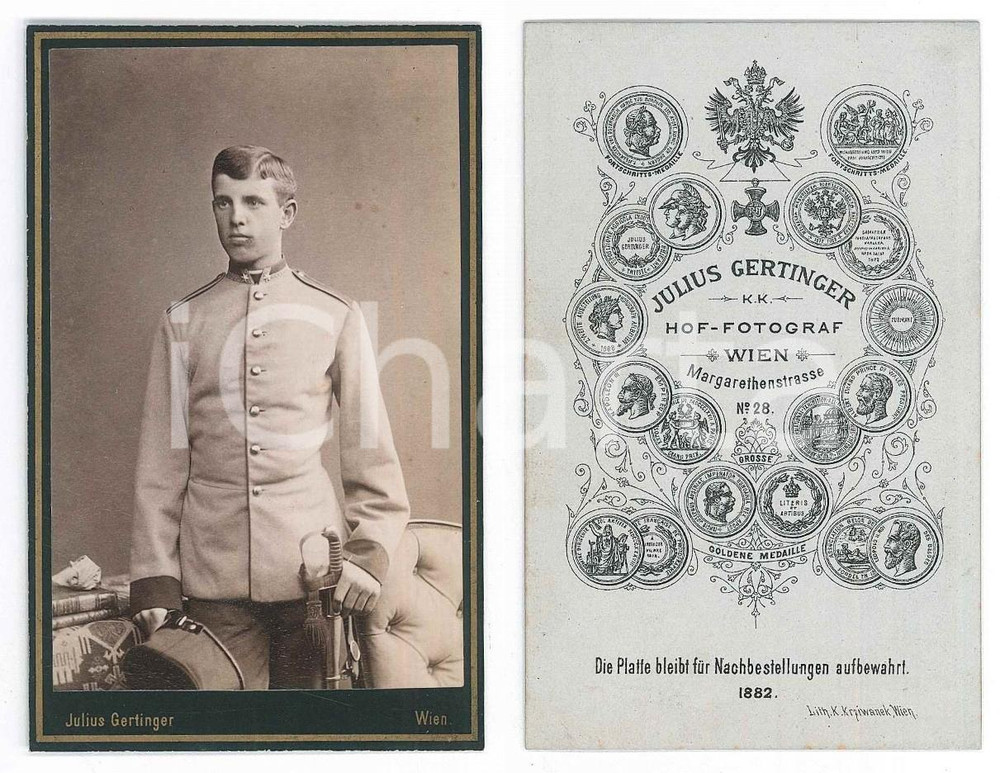 Fotografia d epoca originale 1885 ca WIEN AUSTRIA Ufficiale esercito asburgico  Foto Julius GERTINGER CDV 1