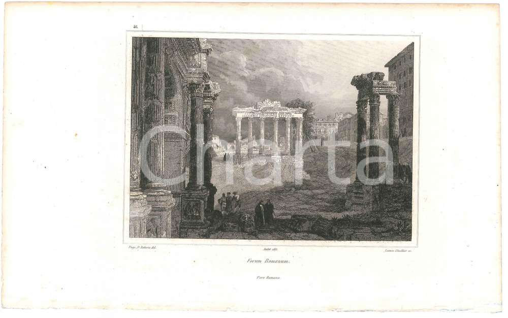 Stampa, bozzetto originale 1840 ca LÃ©once LHUILLIER Forum Romanum  Foro Romano Stampa 26x16 cm 1