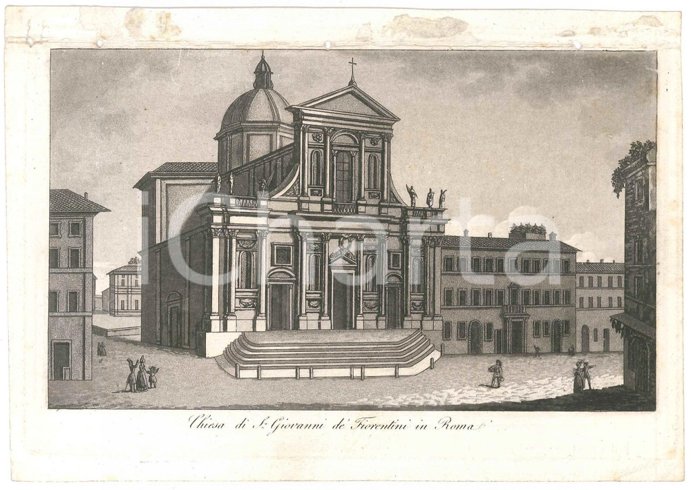 Stampa, bozzetto originale 1835 ca Francesco GANDINI Chiesa di S. Giovanni de  Fiorentini in Roma Stampa 1