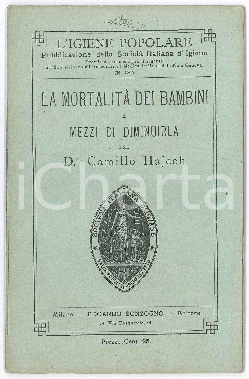 Libro, pubblicazione d epoca 1881 Camillo HAJECH La mortalità dei bambini e mezzi di diminuirla Ed. SONZOGNO 1